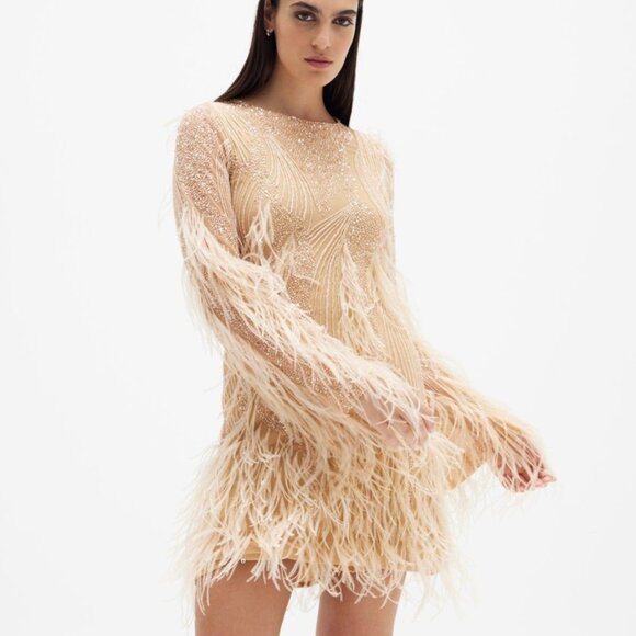 NWT Rachel Gilbert Embellished Feather Mini Dress - Picture 5 of 7
